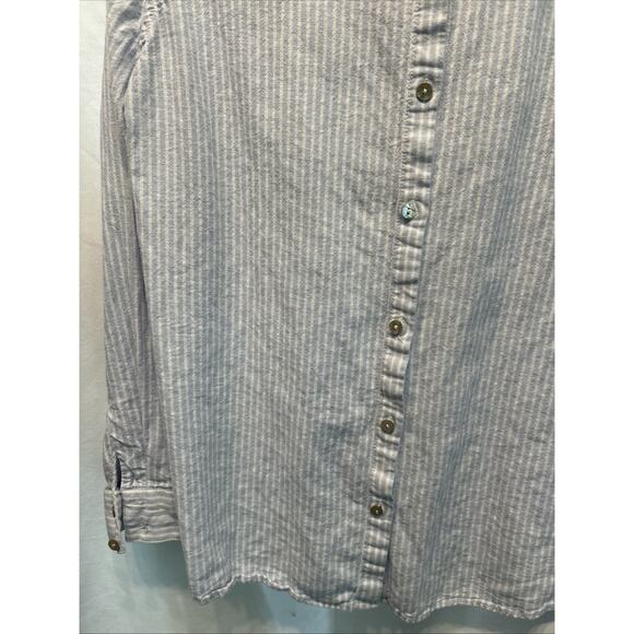 Sigrid Olsen Womens Large Button Up Shirt Linen Blend Blue Stripe Beach Career - Picture 5 of 9